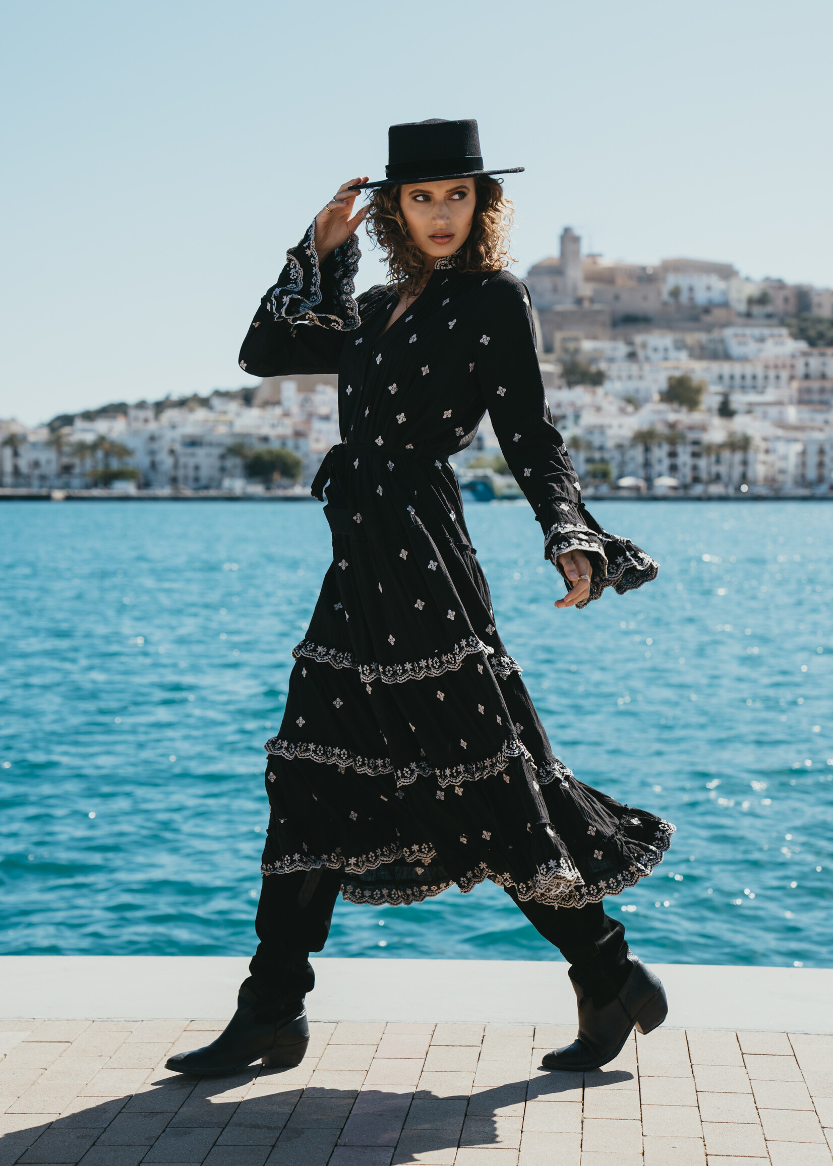 La Isla Ibiza Bonita Long Dress Embroidery Black