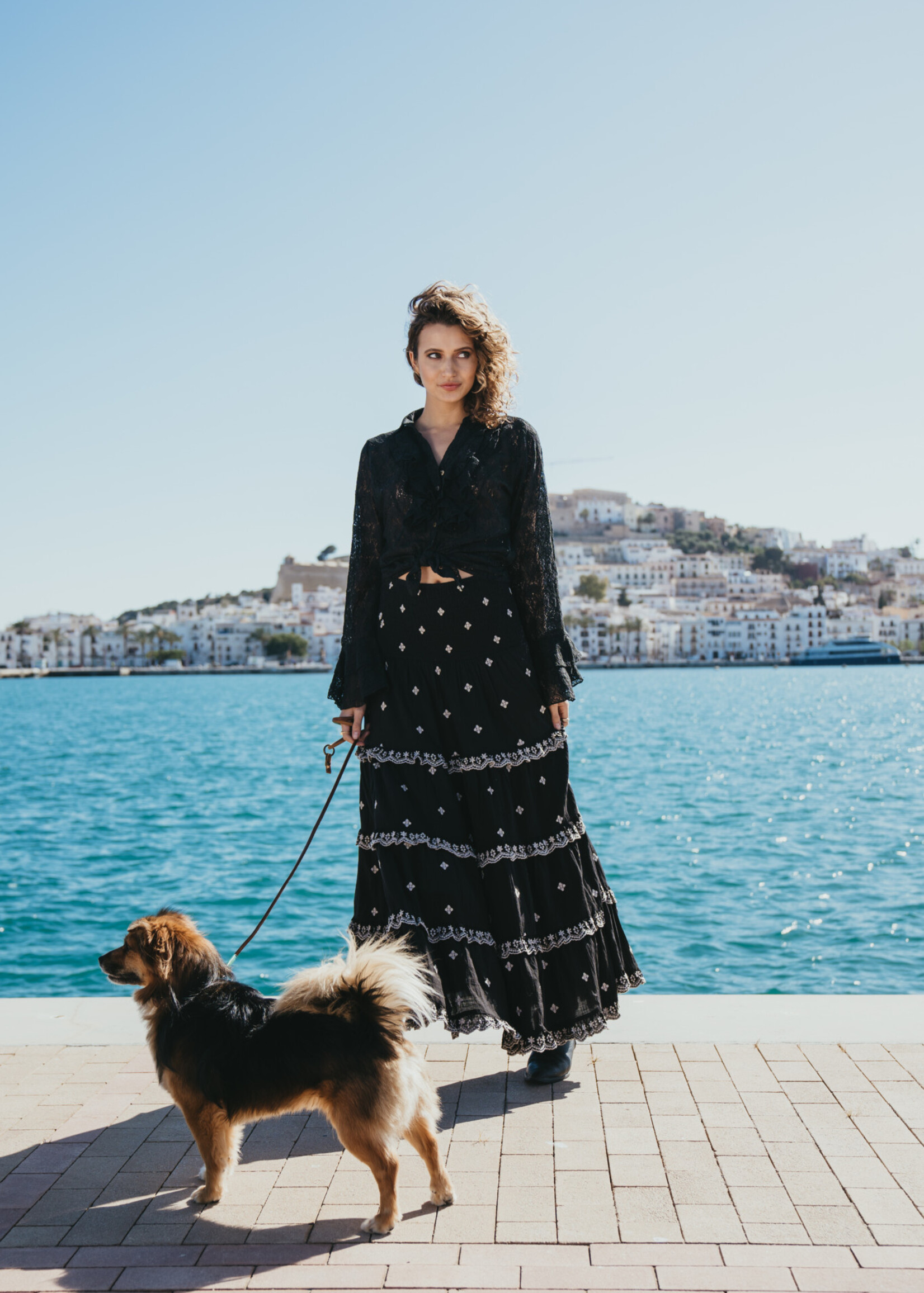 La Isla Ibiza Bonita Maxi Skirt Embroidery Amor Black