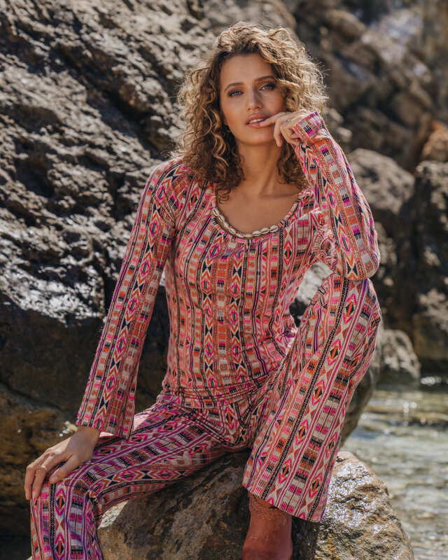 Isla Ibiza Bonita Long Sleeve T-Shirt Tribal Aztec Pink