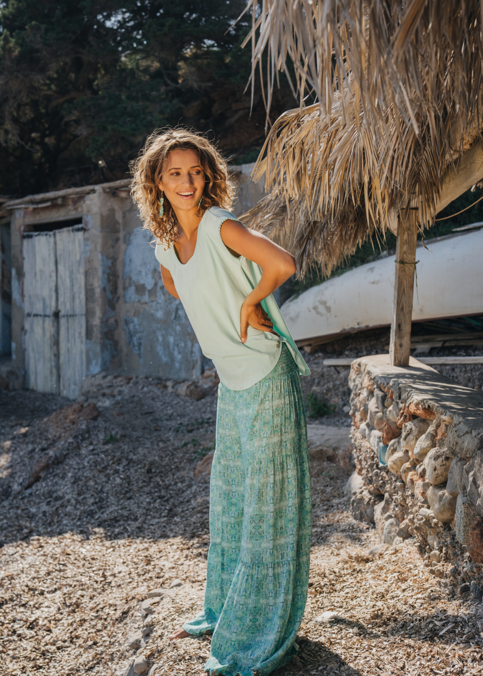 Isla Ibiza Bonita Wide Pants Dress Flowers Sea – Turquoise