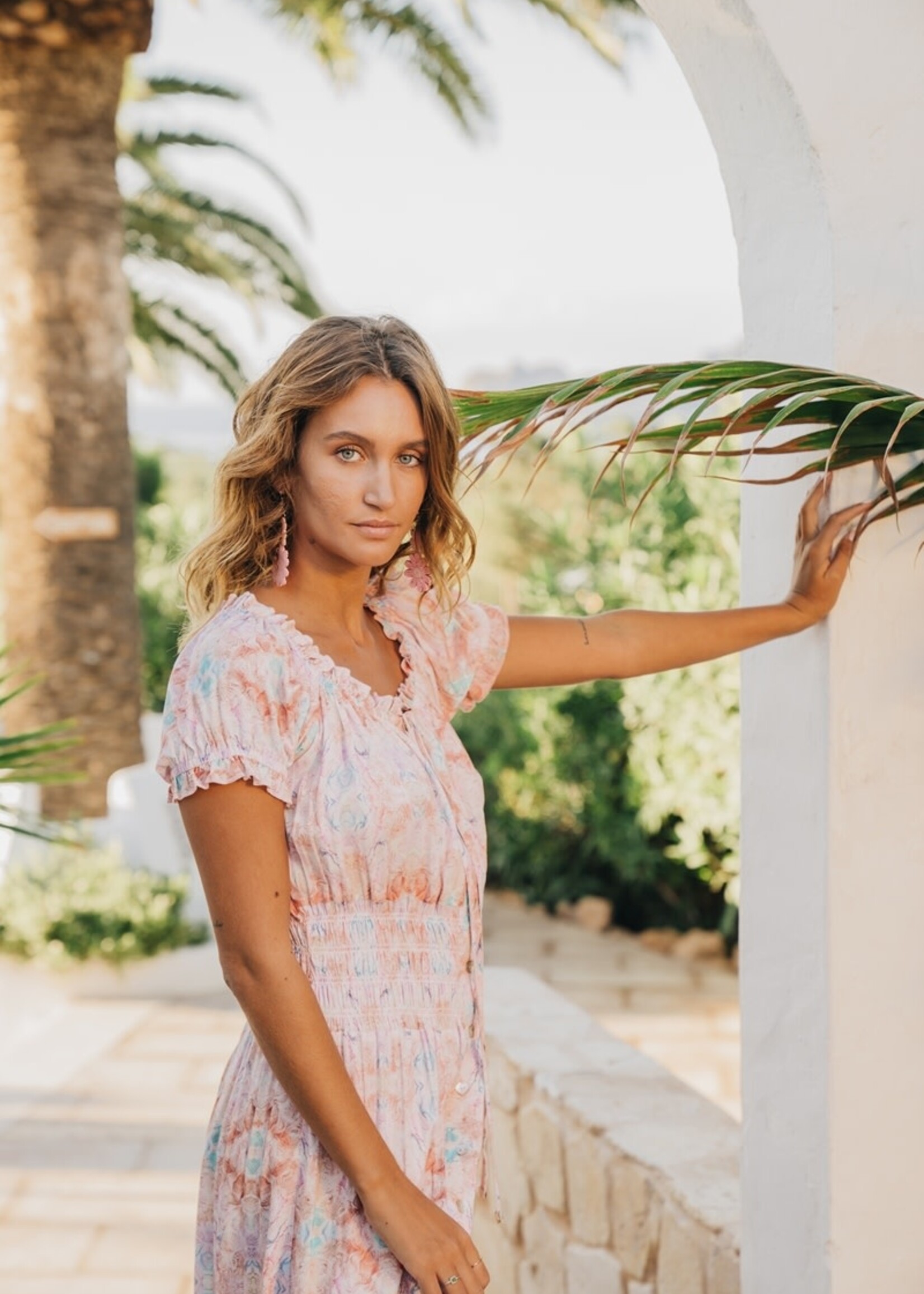 Isla Ibiza Bonita Short Sleeve Maxi Dress Dreamcatcher Mixed Colors – Pink