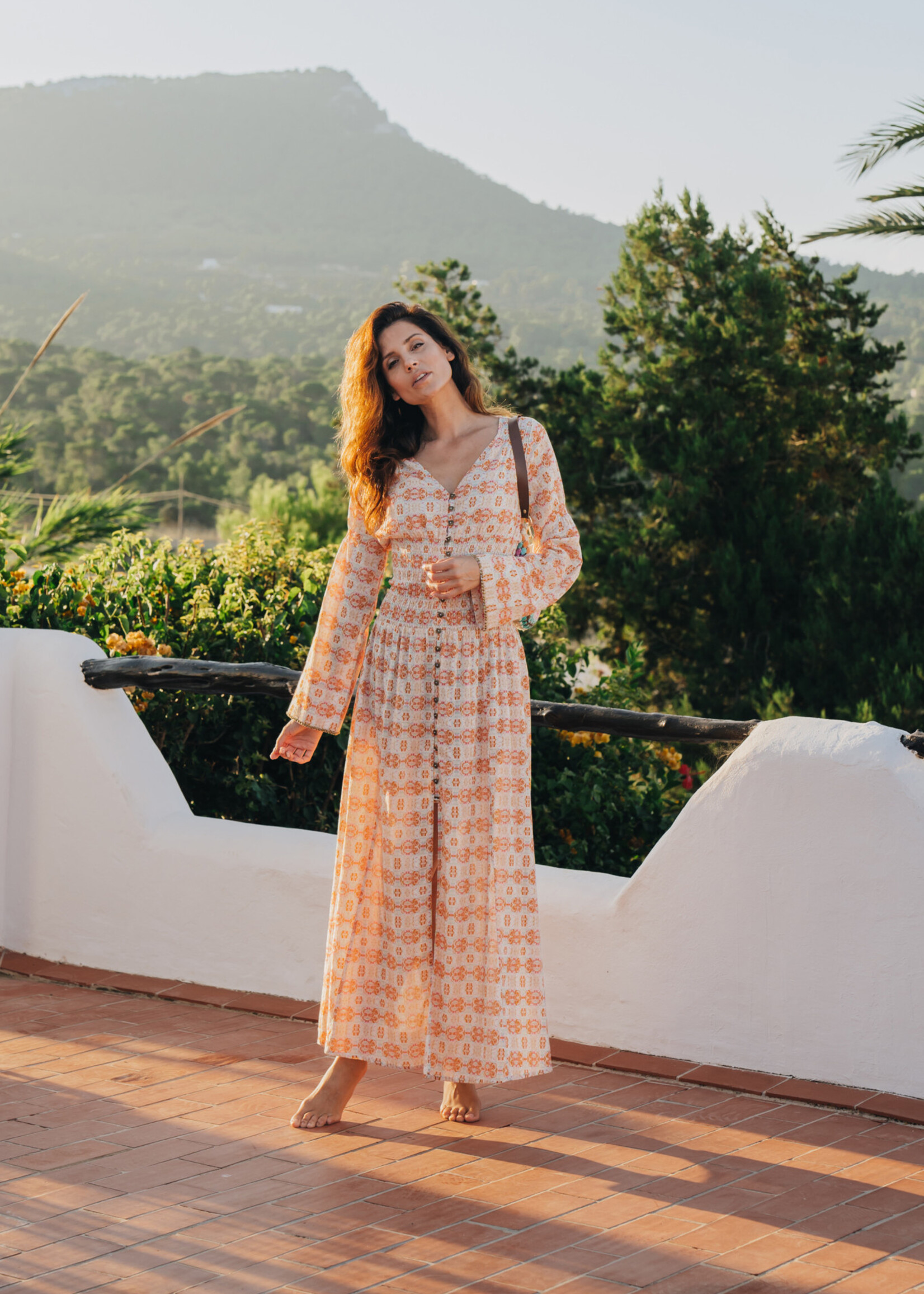 Isla Ibiza Bonita Long Dress Happy Fantasy Orange