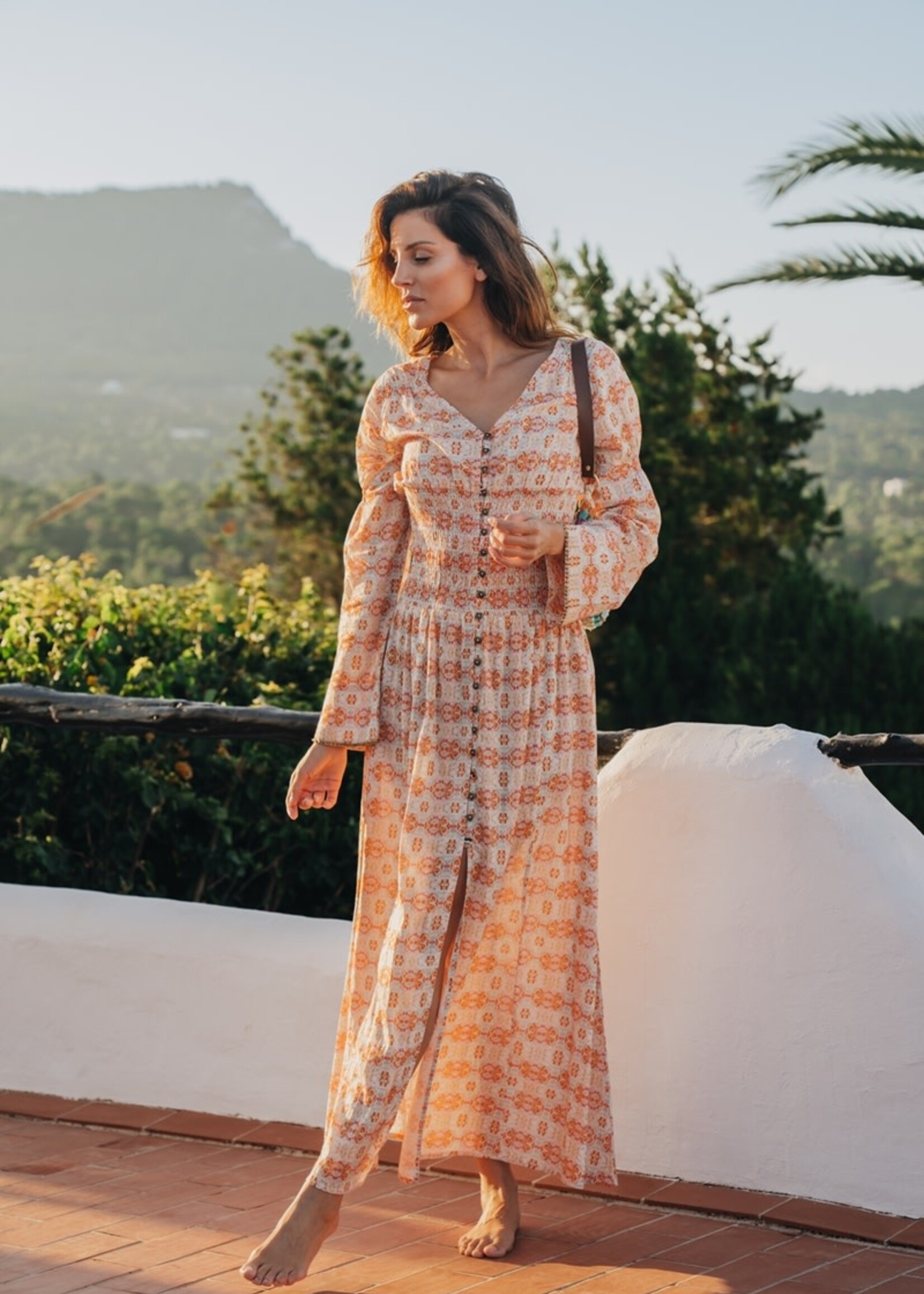 Isla Ibiza Bonita Long Dress Happy Fantasy Orange