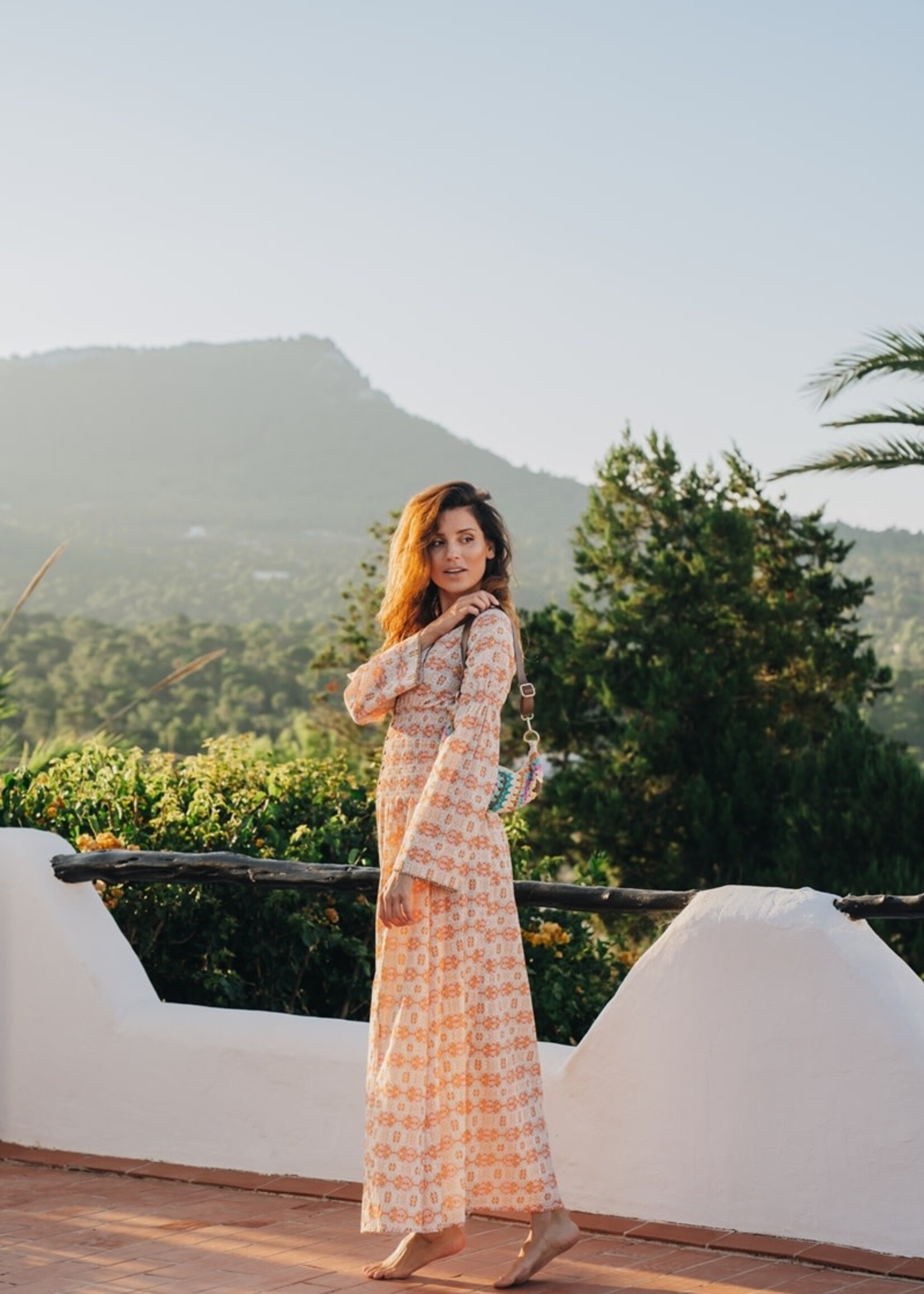 Isla Ibiza Bonita Long Dress Happy Fantasy Orange