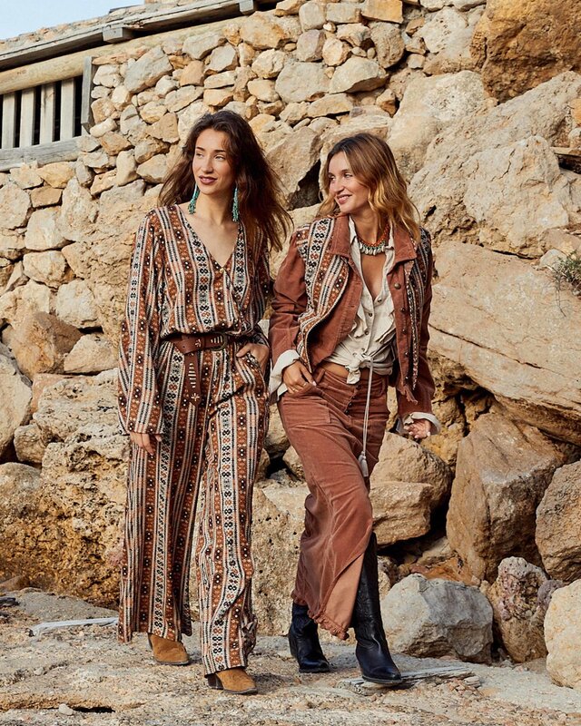 Isla Ibiza Bonita Long Ruffled Velvet Skirt Autumn Terra