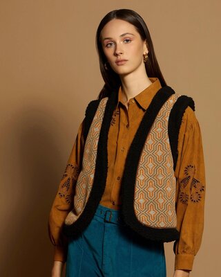 Meisïe Geometric Printed Gilet Retro Brown