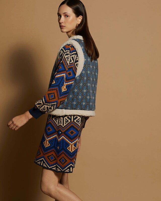 Meisïe Geometric Printed Gilet Retro Blue