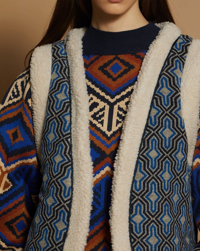 Meisïe Geometric Printed Gilet Retro Blue