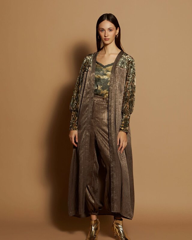 Meisïe Satin Bi-Materia Coat Leaf