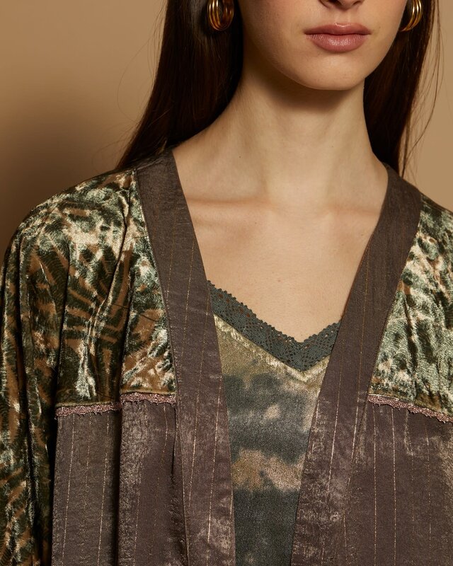 Meisïe Satin Bi-Materia Coat Leaf