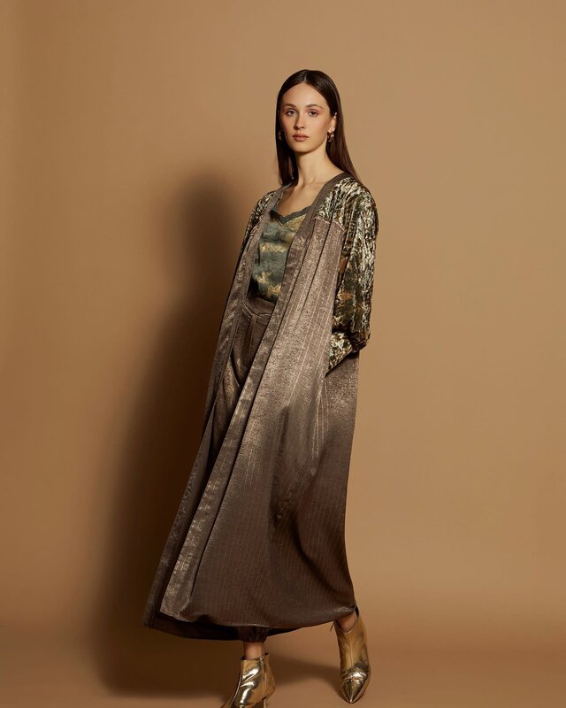 Meisïe Satin Bi-Materia Coat Leaf