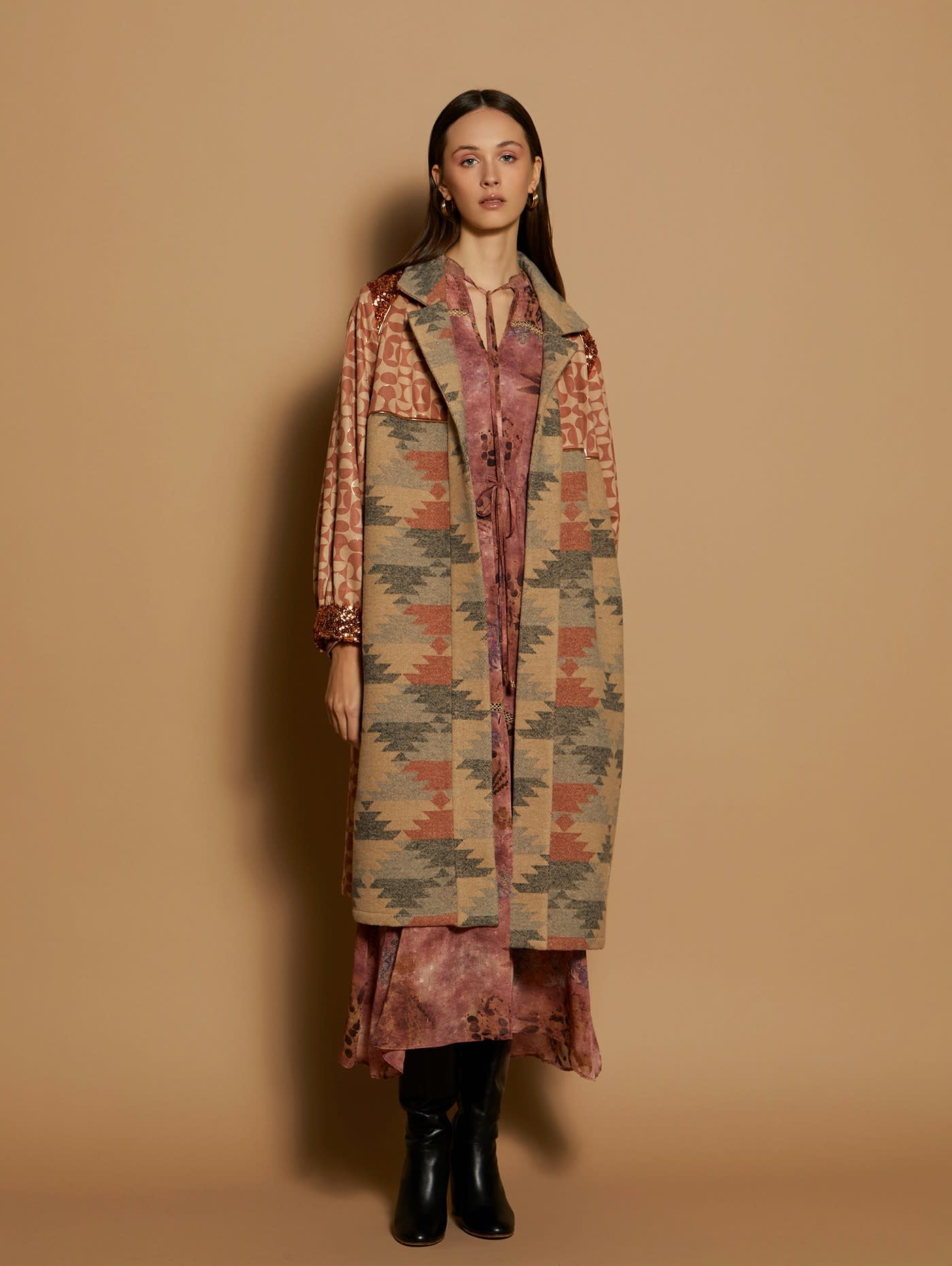 Bi-Materia Kaftan Coat