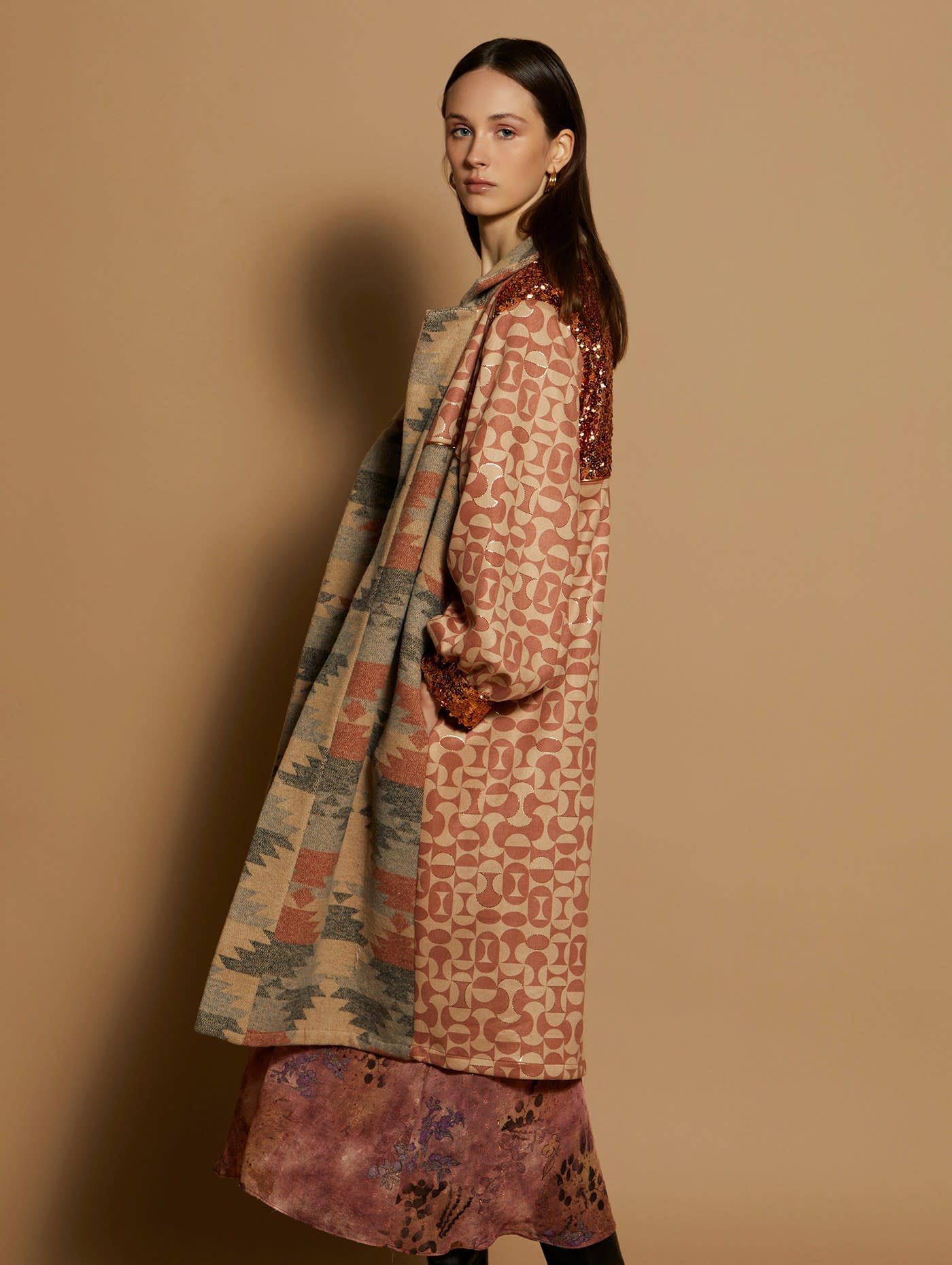 Bi-Materia Kaftan Coat