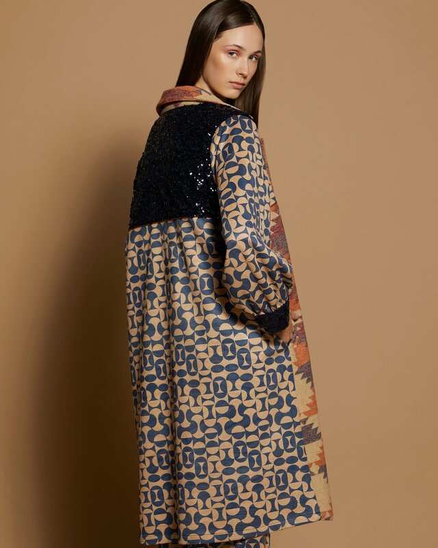 Meisïe Bi-Materia Kaftan Coat Blue