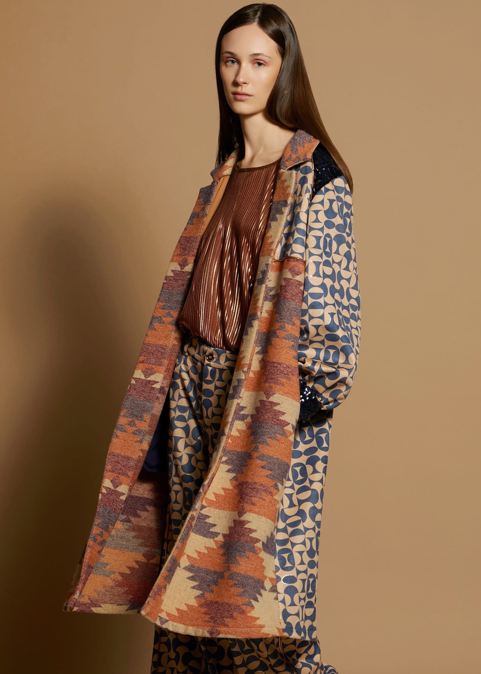 Meisïe Bi-Materia Kaftan Coat Blue