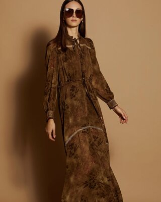 Meisïe Printed Chiffon Dress Brown