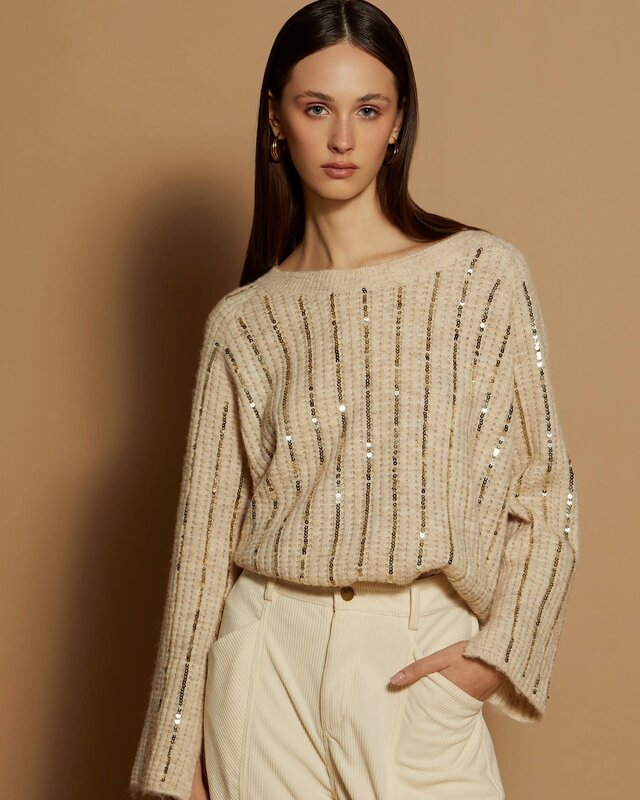 Meisïe Sweater with Sequins Embroidery Ivory