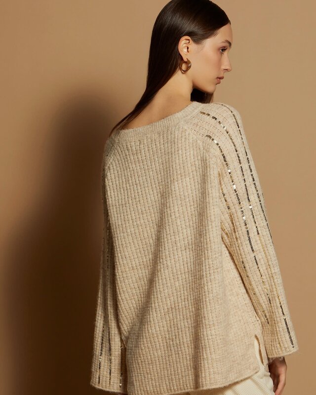 Meisïe Sweater with Sequins Embroidery Ivory