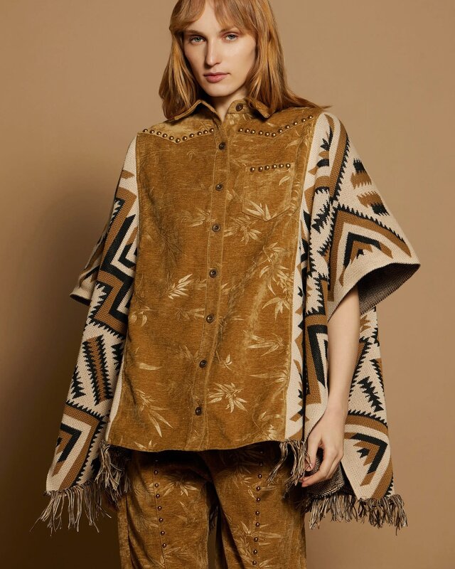 Meisïe Corduroy Bi-Materia Poncho