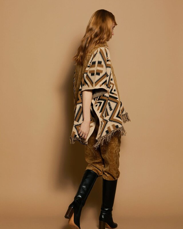 Meisïe Corduroy Bi-Materia Poncho