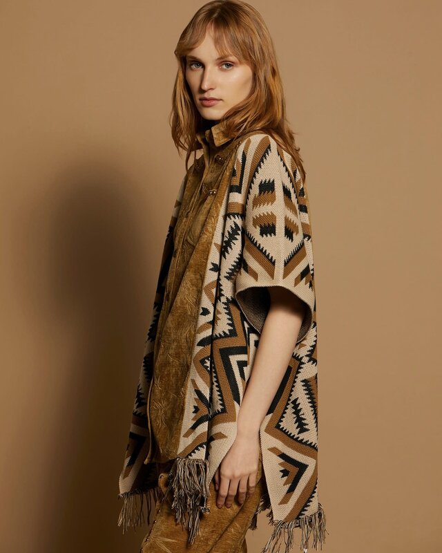 Meisïe Corduroy Bi-Materia Poncho