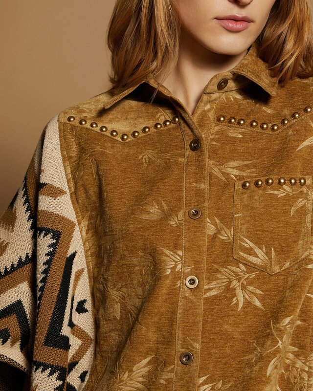 Meisïe Corduroy Bi-Materia Poncho