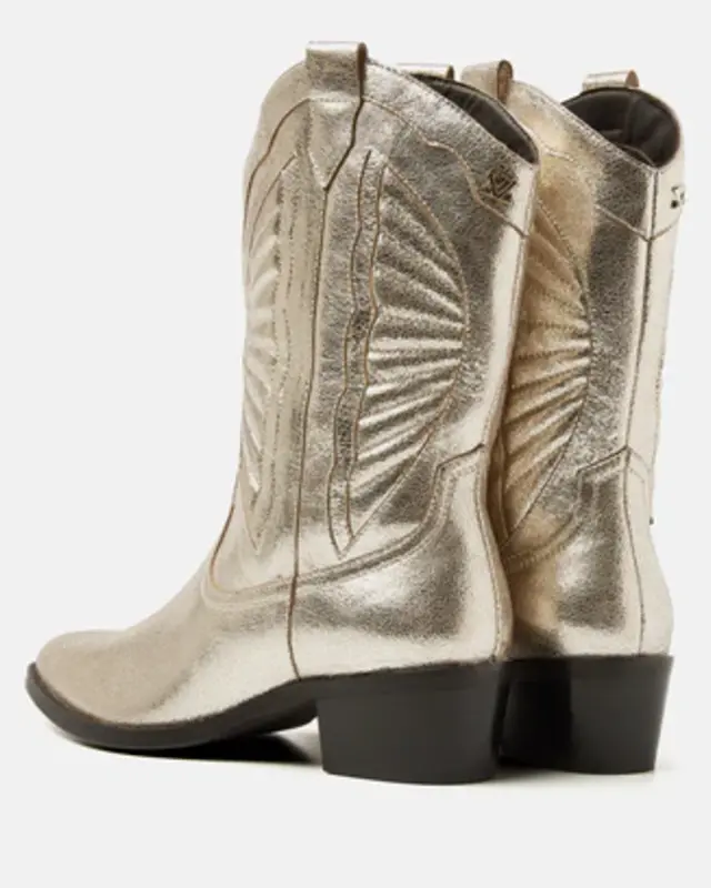 Lazamani Ladies Western Boots Metallic Gold Low Heel