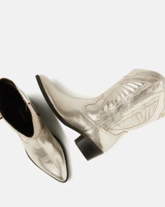 Lazamani Ladies Western Boots Metallic Gold Low Heel