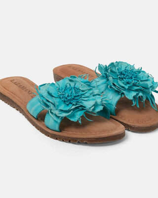 Lazamani Flower Mules Flexible Sole Turquoise