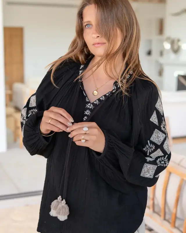 Ibzmode Blouse Sonrisa Cosido Black