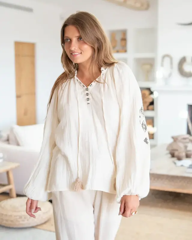 Ibzmode Blouse Sonrisa Cosido Ecru
