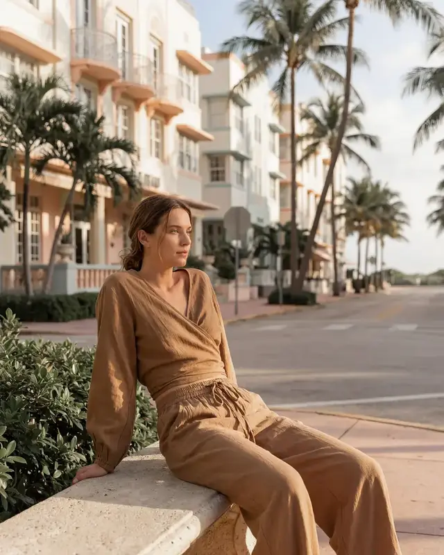 Moost Wanted Helena Linen Wrap Top Camel