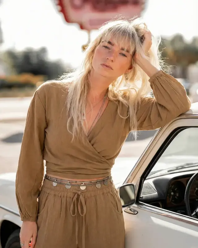 Moost Wanted Helena Linen Wrap Top Camel