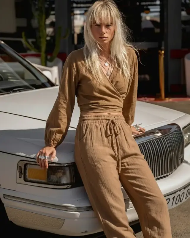 Moost Wanted Helena Linen Wrap Top Camel