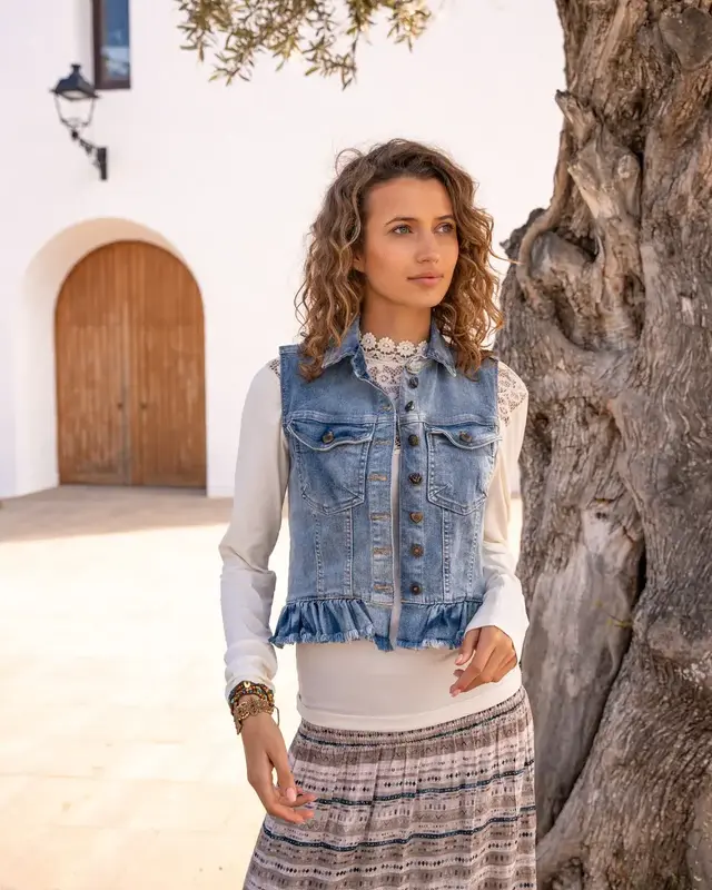 Isla Ibiza Bonita Denim Gilet - Ruffled Dark Blue