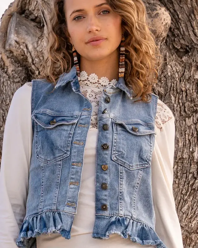 Isla Ibiza Bonita Denim Gilet - Ruffled Dark Blue