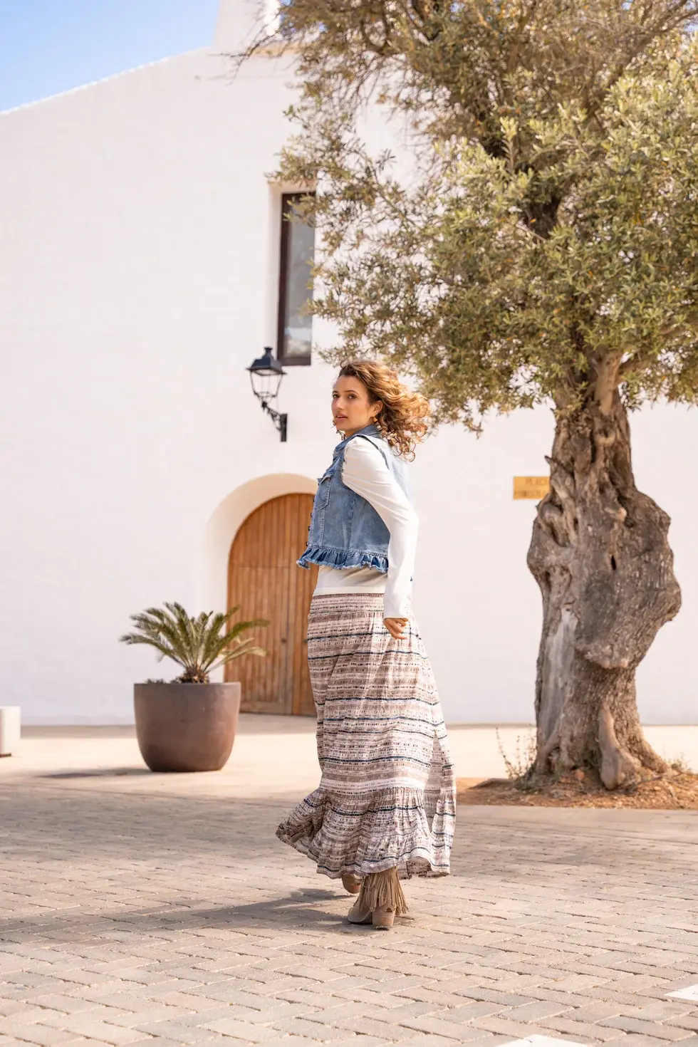 Isla Ibiza Bonita Denim Gilet - Ruffled Dark Blue