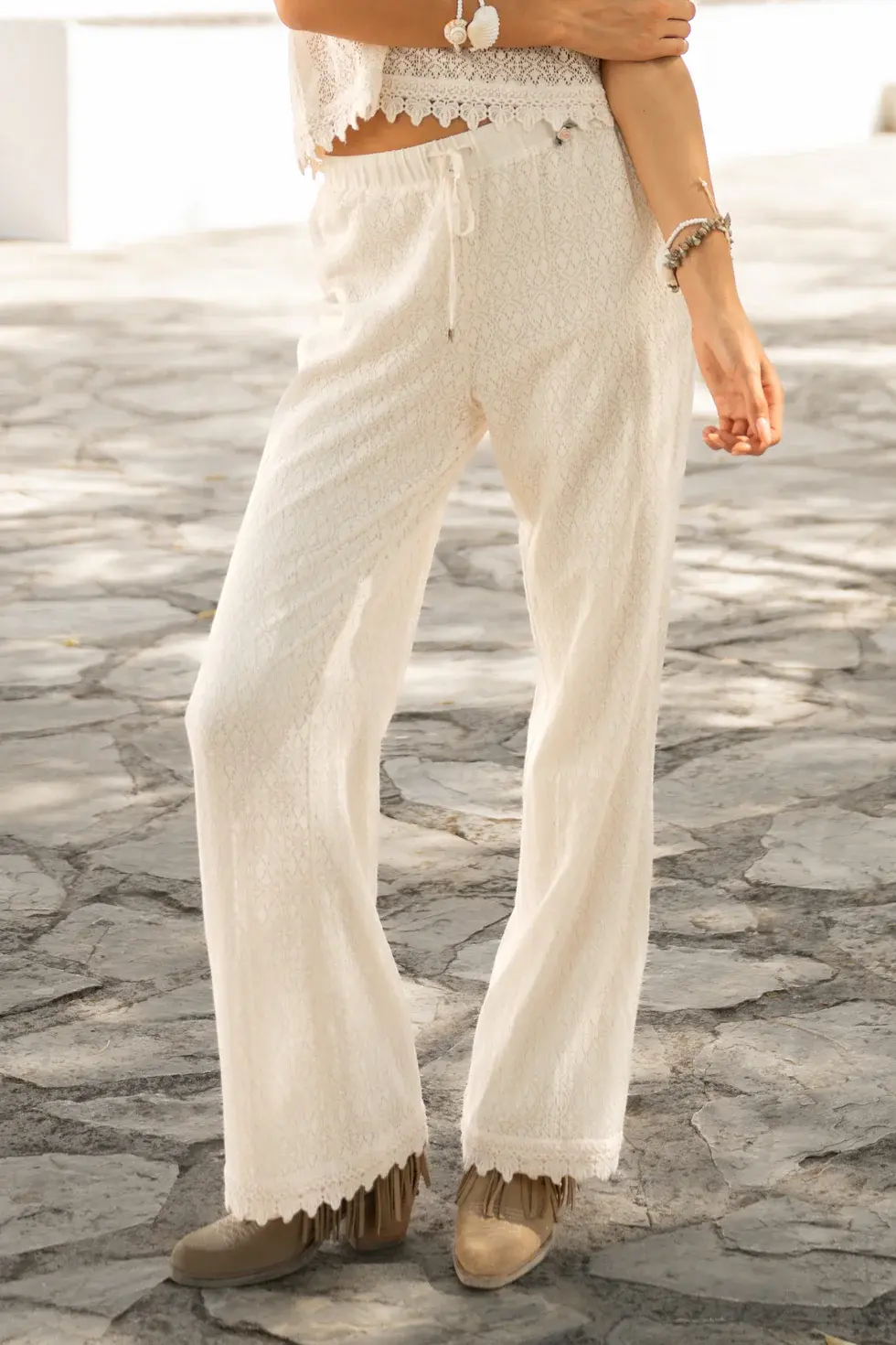 Isla Ibiza Bonita Lace Broek Rondas Cream