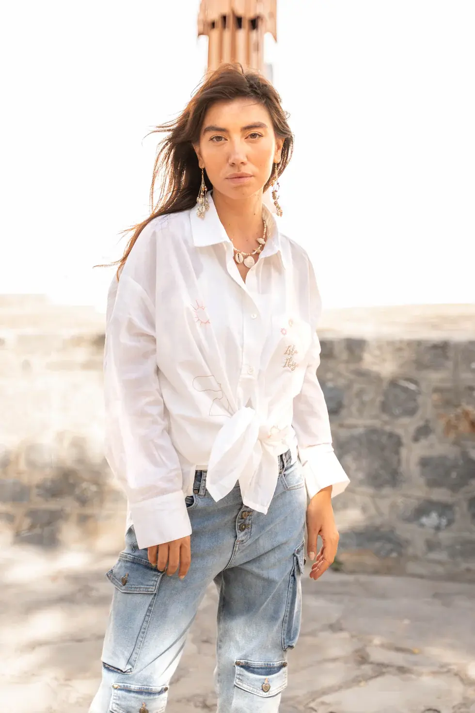 Isla Ibiza Bonita Embroidery Blouse Sombra White