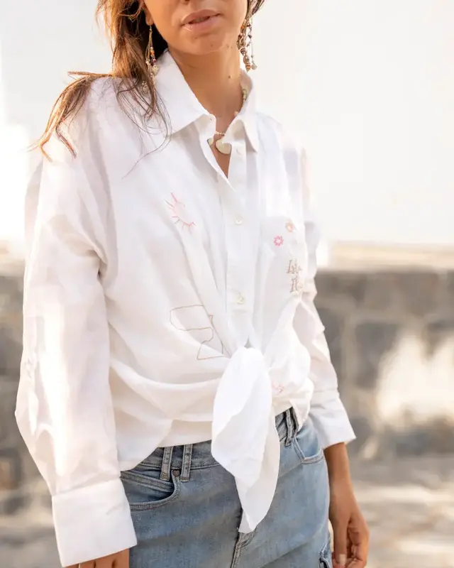 Isla Ibiza Bonita Embroidery Blouse Sombra White
