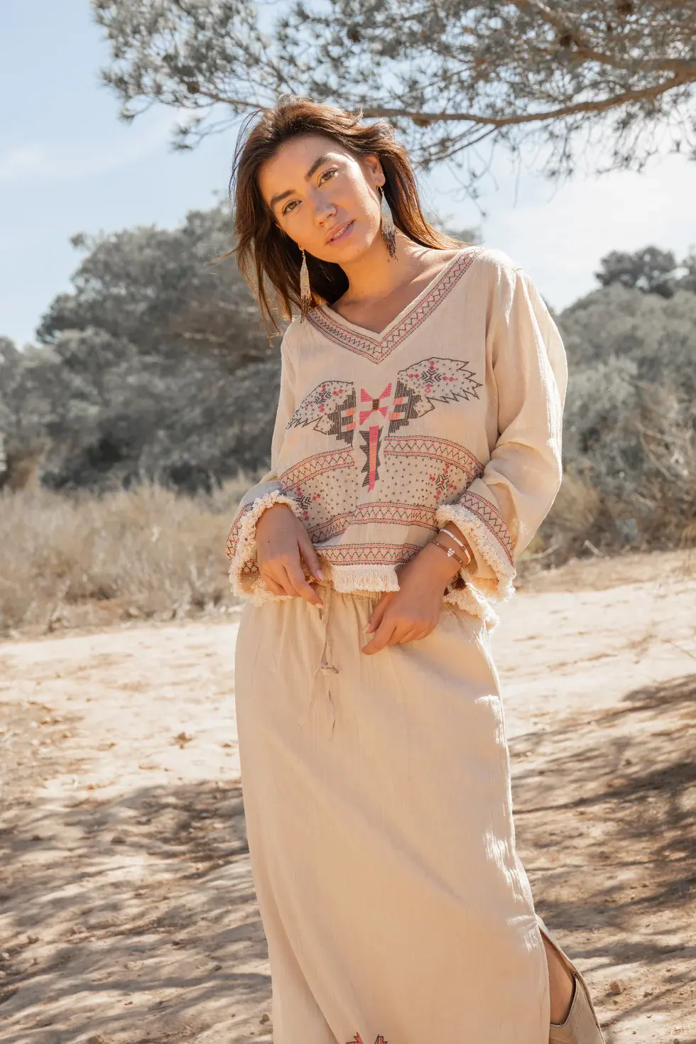 Isla Ibiza Bonita Embroidery Blouse Lunas Khaki