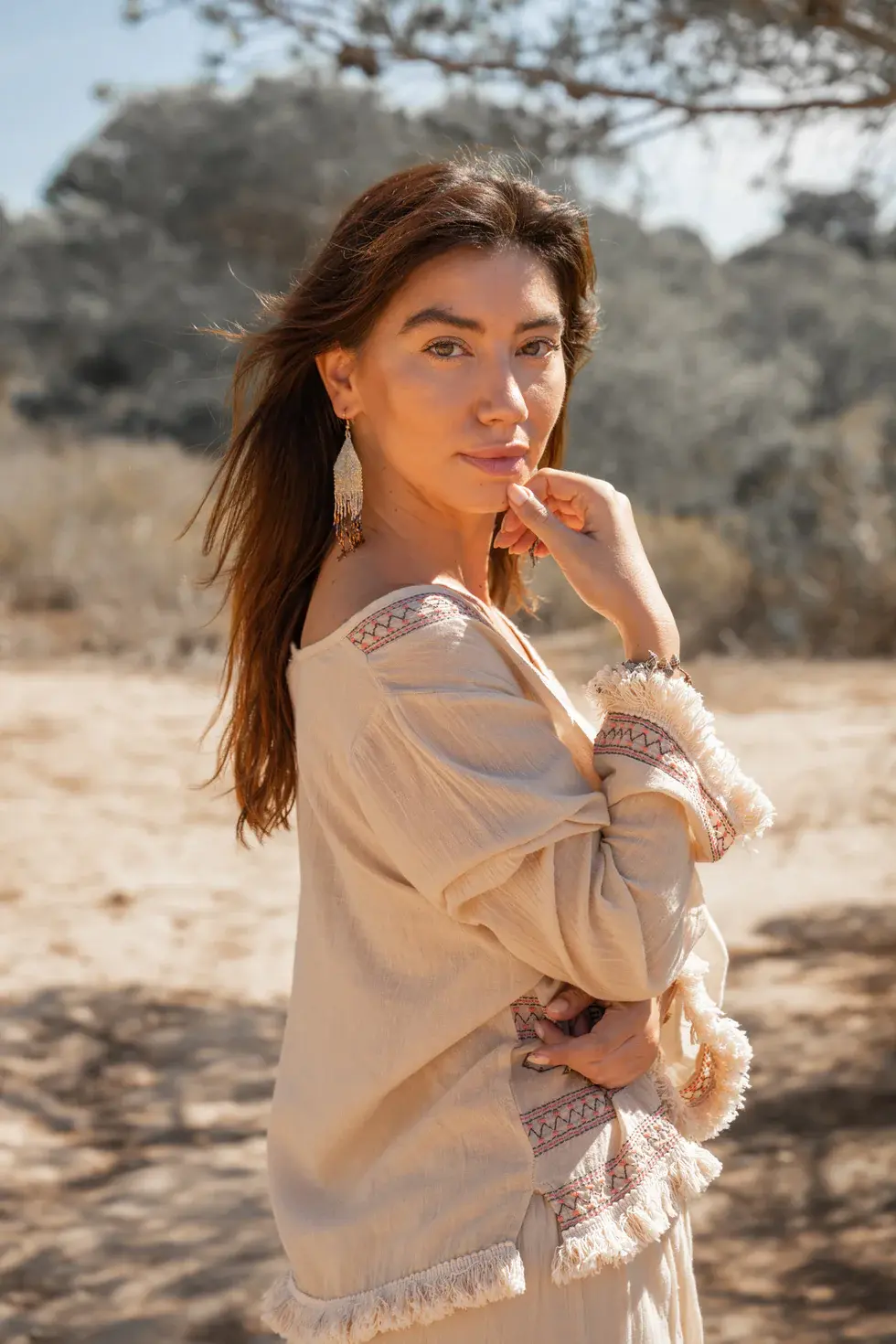 Isla Ibiza Bonita Embroidery Blouse Lunas Khaki