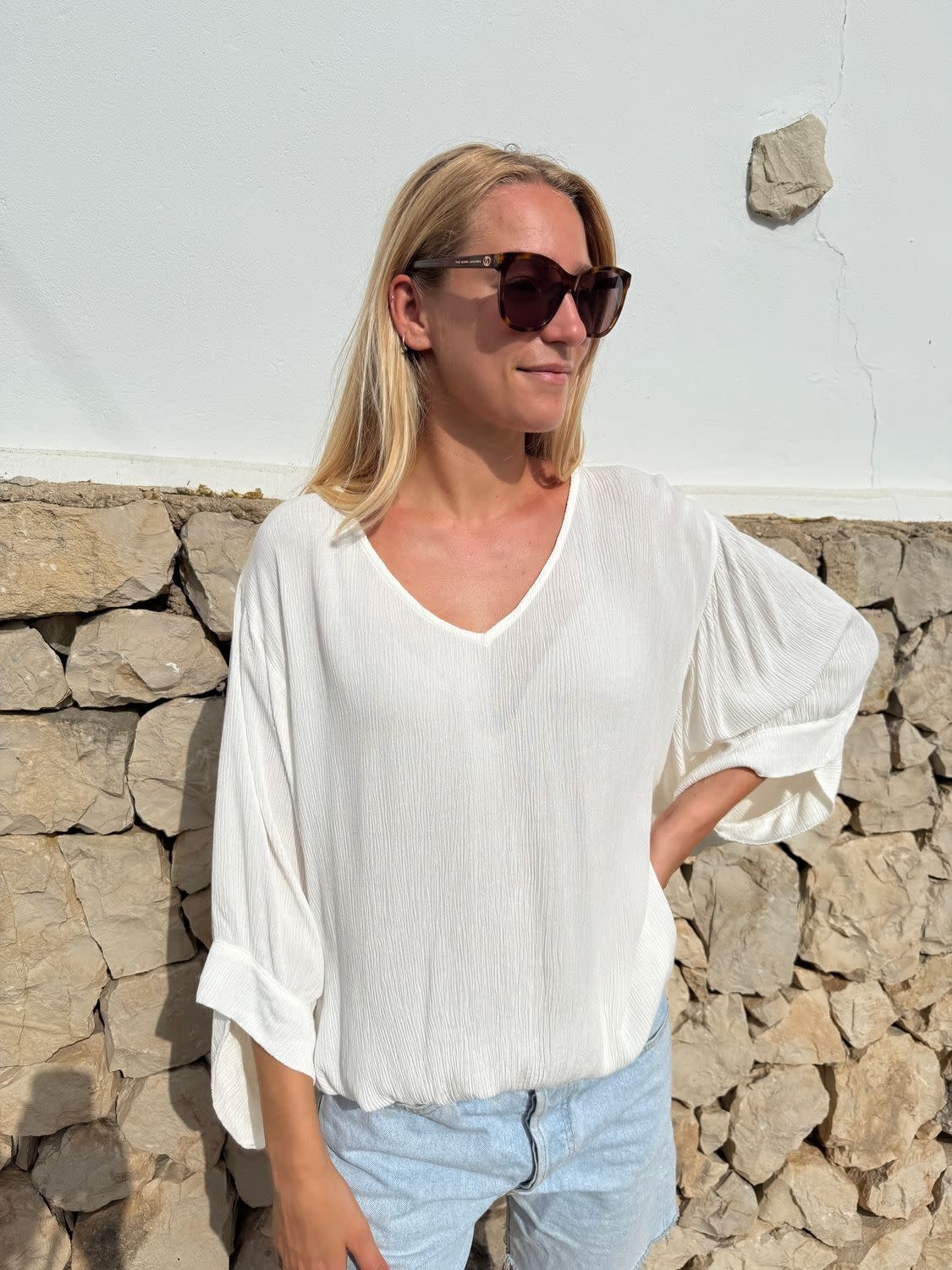 Bindi by Sust Top Anna Crincle Uniq Off White