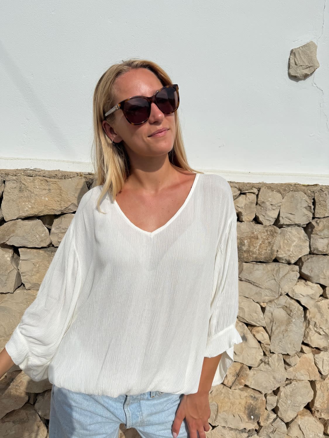 Bindi by Sust Top Anna Crincle Uniq Off White