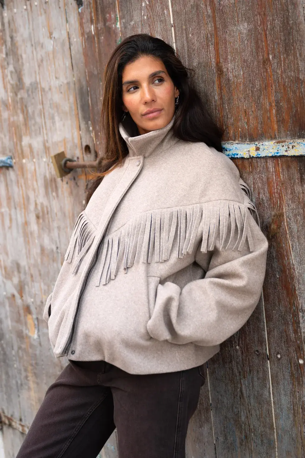 Moost Wanted Lizzy Fringe Jacket Taupe