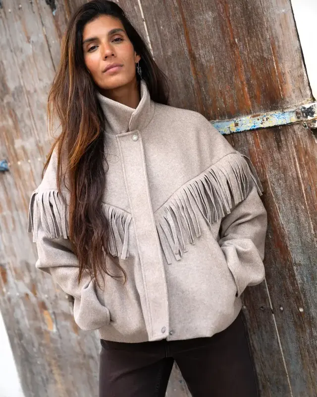 Moost Wanted Lizzy Fringe Jacket Taupe