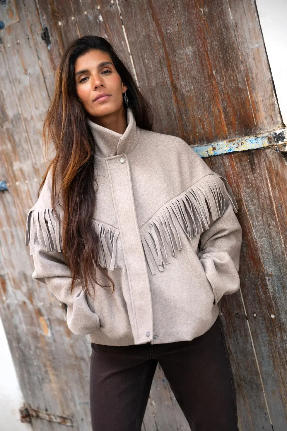 Moost Wanted Lizzy Fringe Jacket Taupe