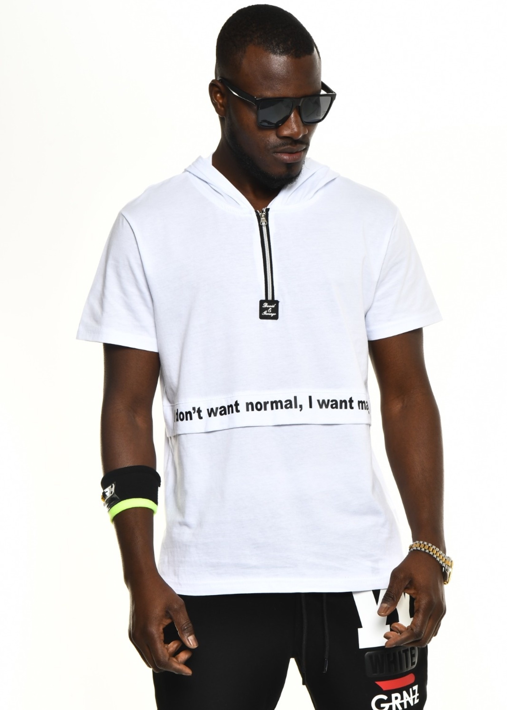 Legend Style Wit T-shirt met capuchon, rits en tekst "I don't want normal, I want magic"