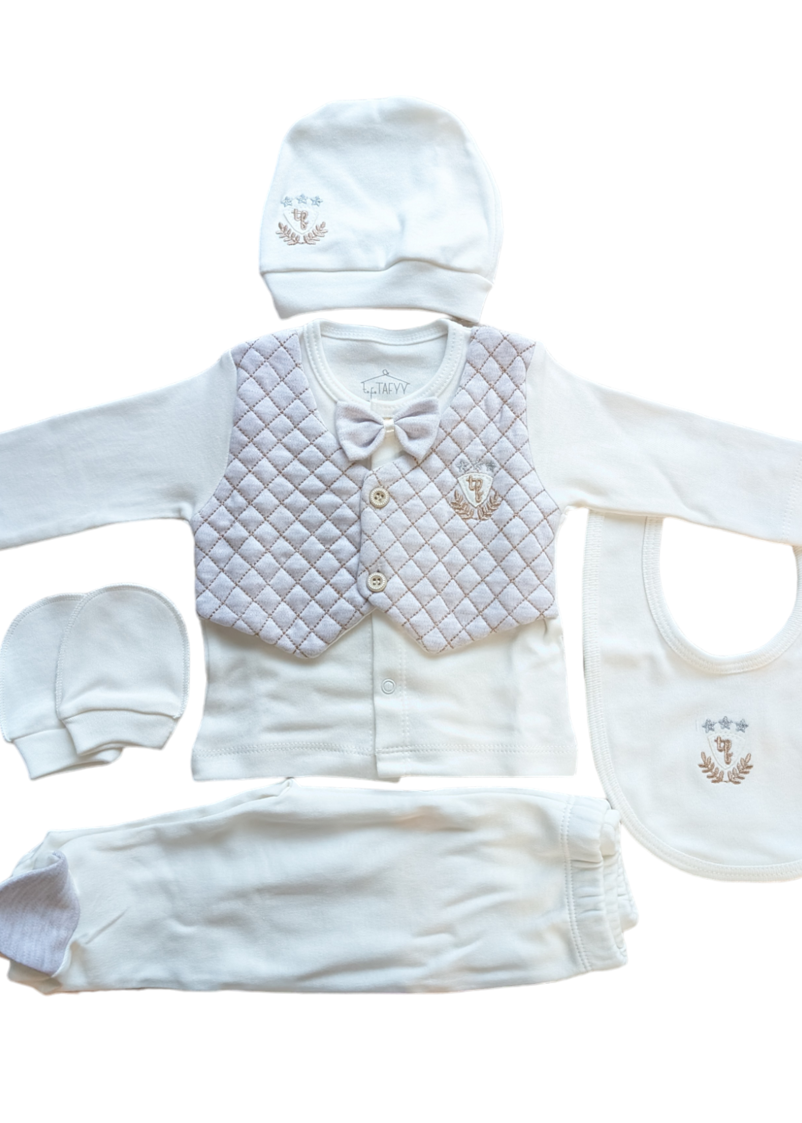 Legend Style Baby gift box 5-delig setje vest, broek, muts, slabbetje, Krabwantjes