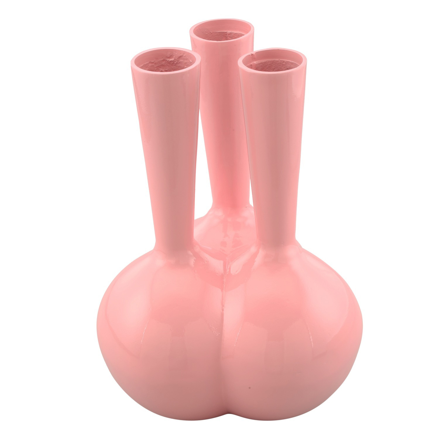 Vaas | Metalen vaas met 3 openingen roze Vazen Atelier Atelier